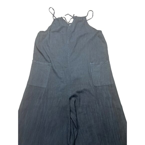 Cristina Vergani Jumpsuit Black Halter Neck Linen Blend Wide-Leg Made In Italy M - Picture 11 of 11